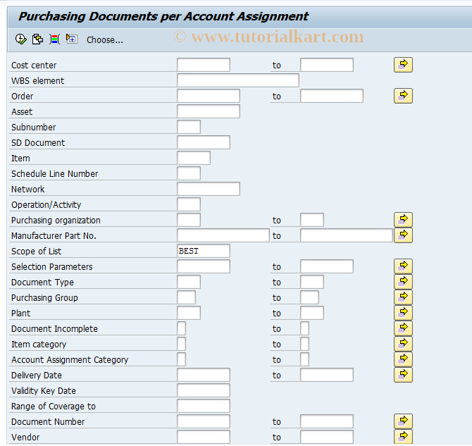SAP TCode ME2K -  Purchase  Orders by Account Assignment