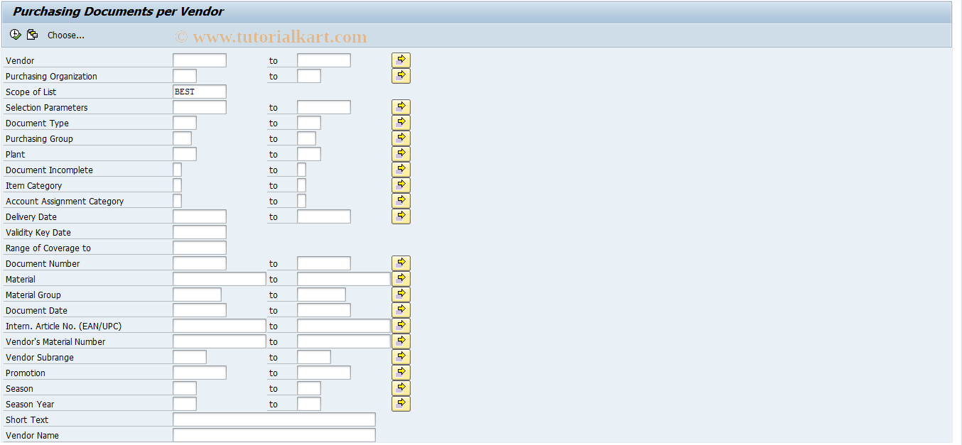 SAP TCode ME2L - Purchase Orders by Vendor