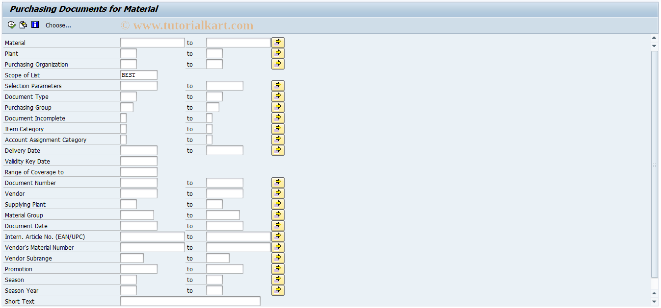 SAP TCode ME2M - Purchase Orders by Material