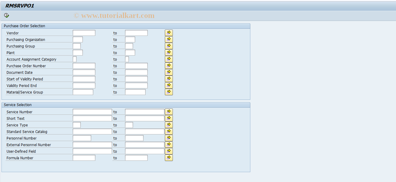 SAP TCode ME2S - Services per Purchase Order