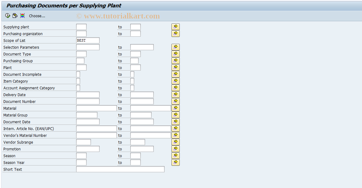 SAP TCode ME2W - Purchase Orders for Supplying Plant