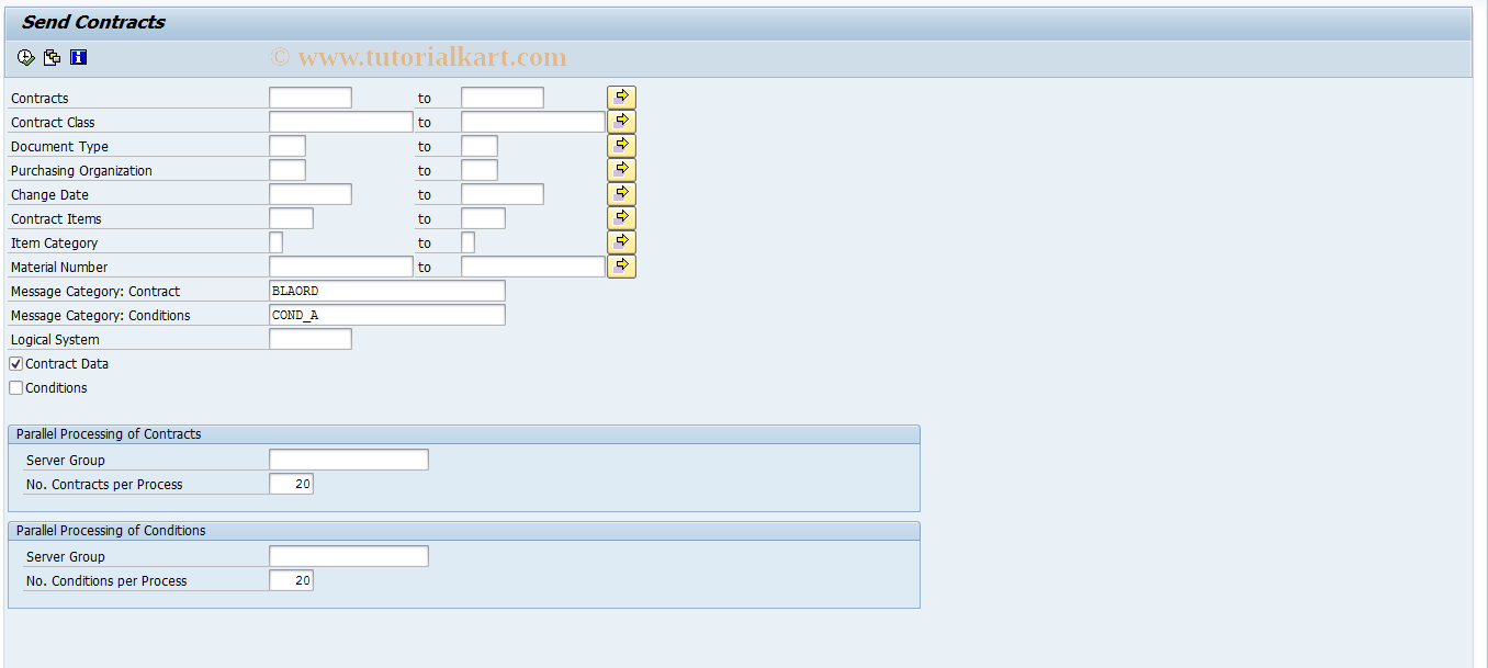 SAP TCode ME308 - Send Contracts with Conditions