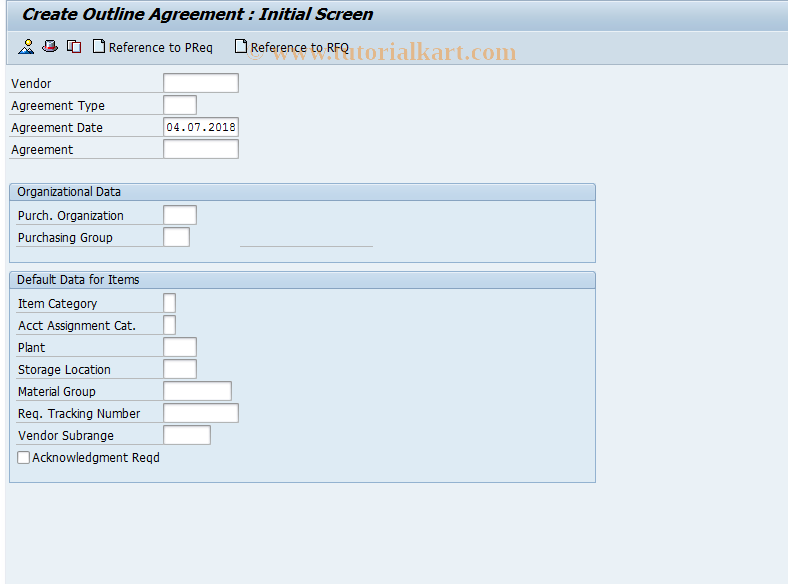 SAP TCode ME31 - Create Outline Agreement