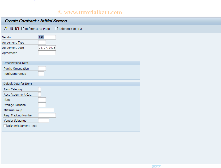 SAP TCode ME31K - Create Contract