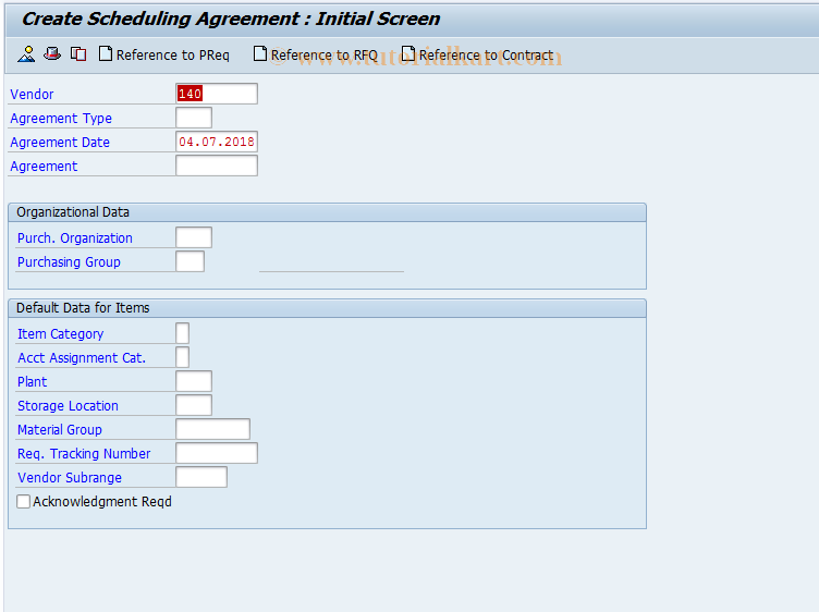 SAP TCode ME31L - Create Scheduling Agreement