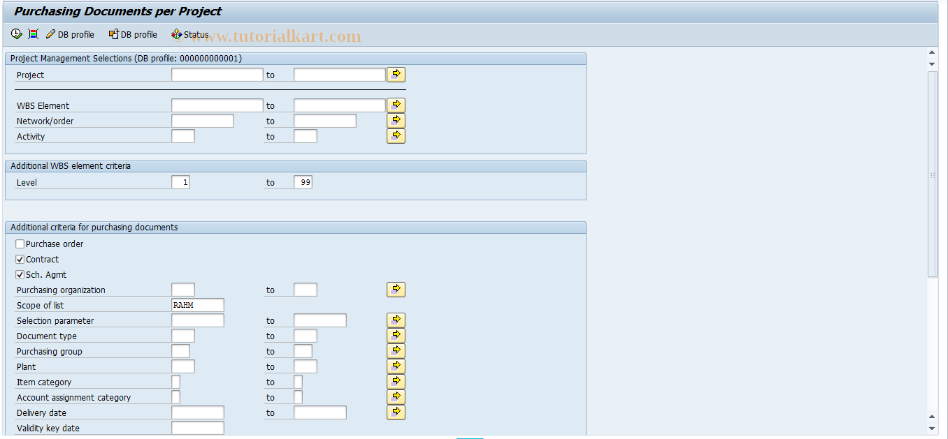 SAP TCode ME3J - Outline Agreements per Project