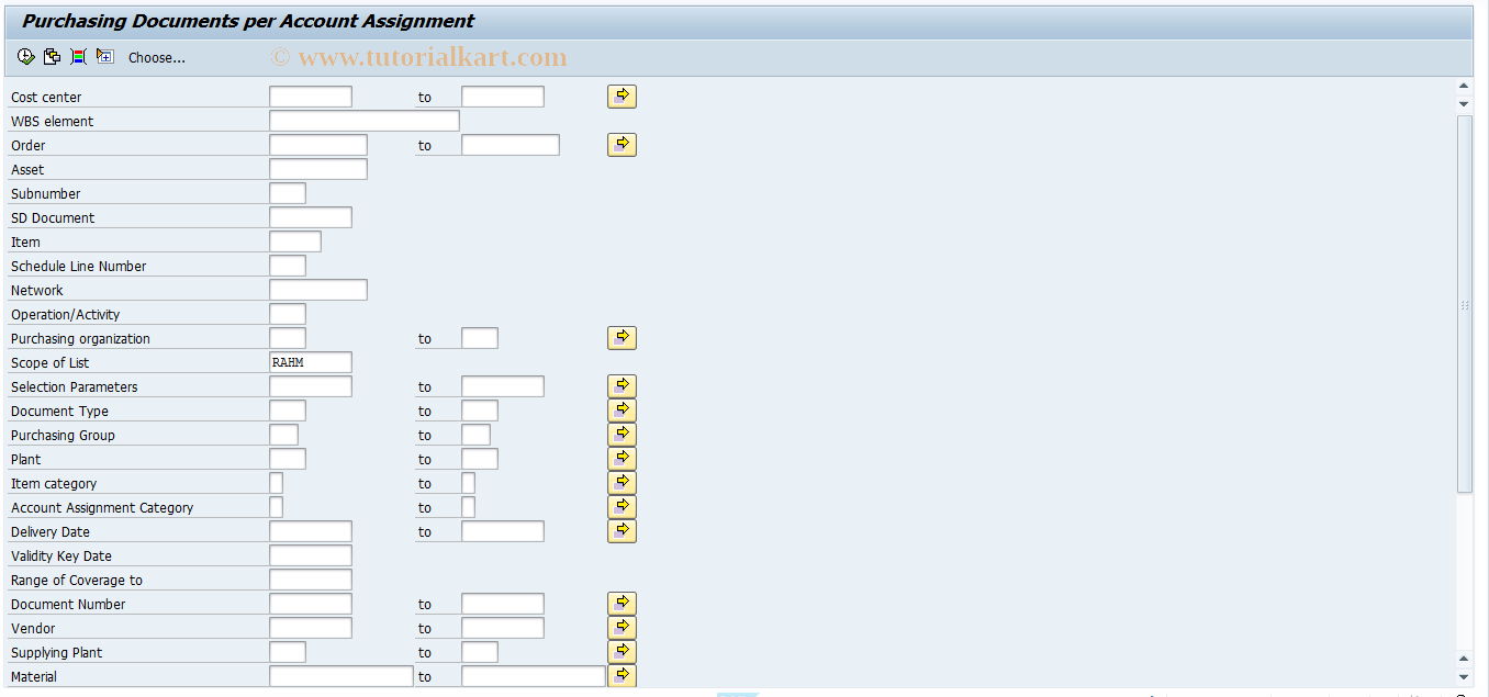 SAP TCode ME3K - Outl. Agreements by Account Assignment