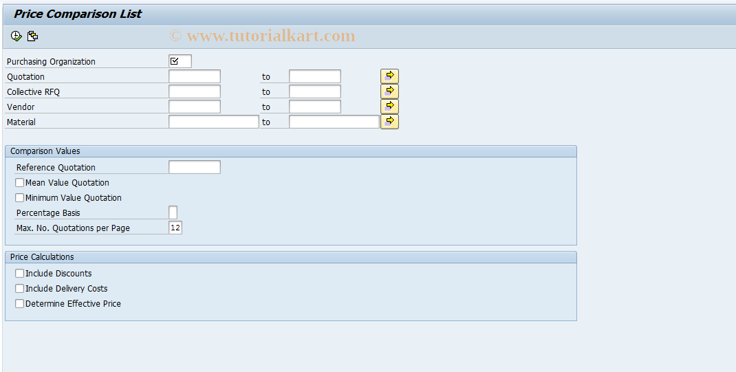 SAP TCode ME49 - Price Comparison List