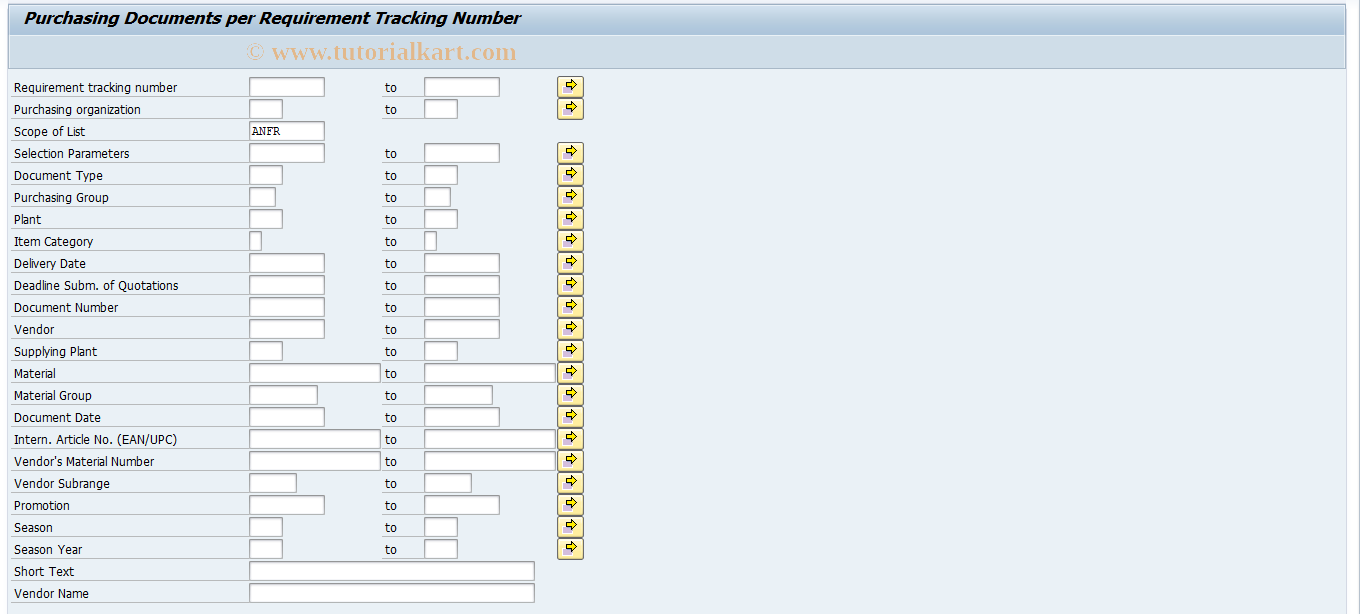 SAP TCode ME4B - RFQs by Requirement Tracking Number