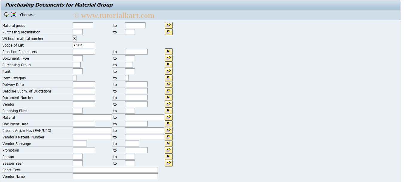 SAP TCode ME4C - RFQs by Material Group