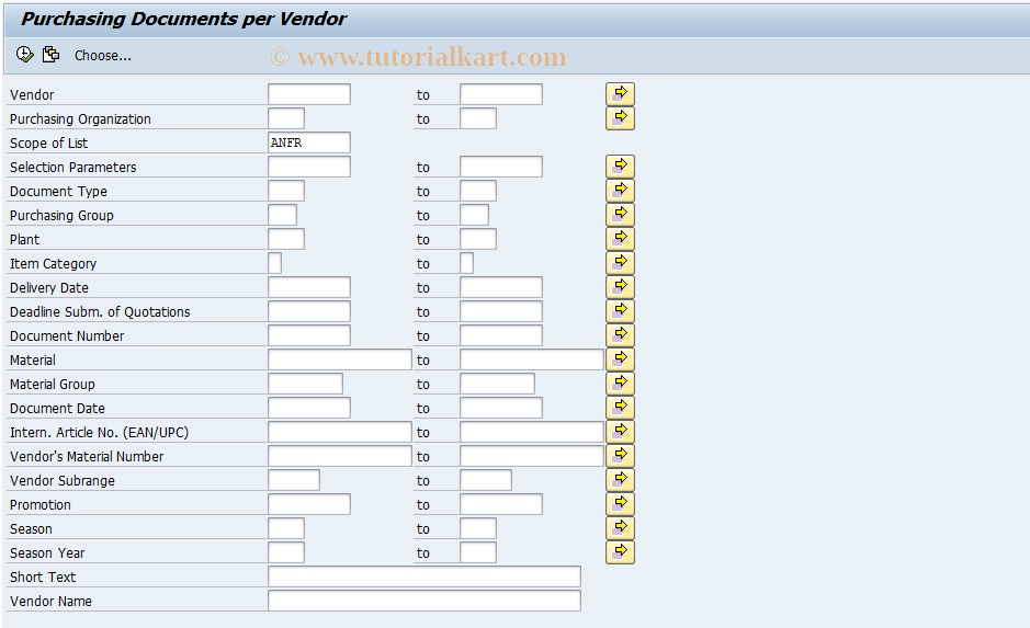 SAP TCode ME4L - RFQs by Vendor