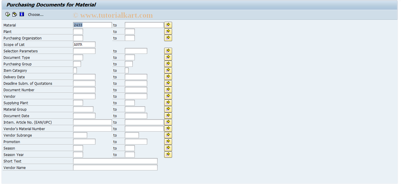 SAP TCode ME4M - RFQs by Material