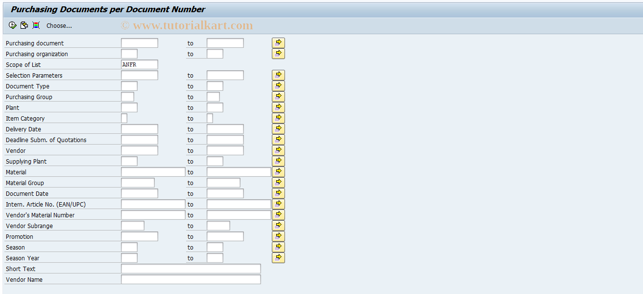 SAP TCode ME4N - RFQs by RFQ Number