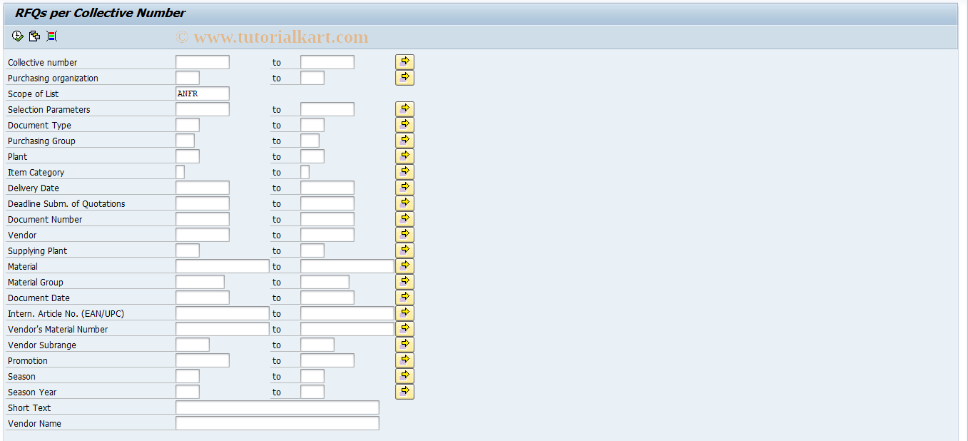 SAP TCode ME4S - RFQs by Collective Number