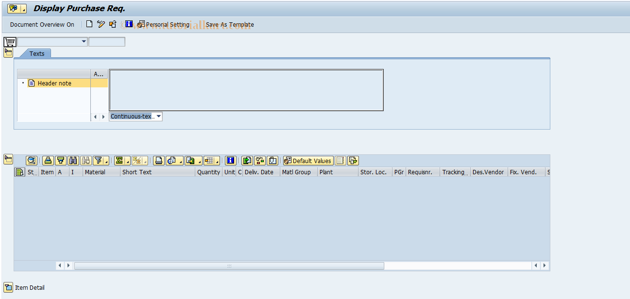 SAP TCode ME52N - Change Purchase Requisition