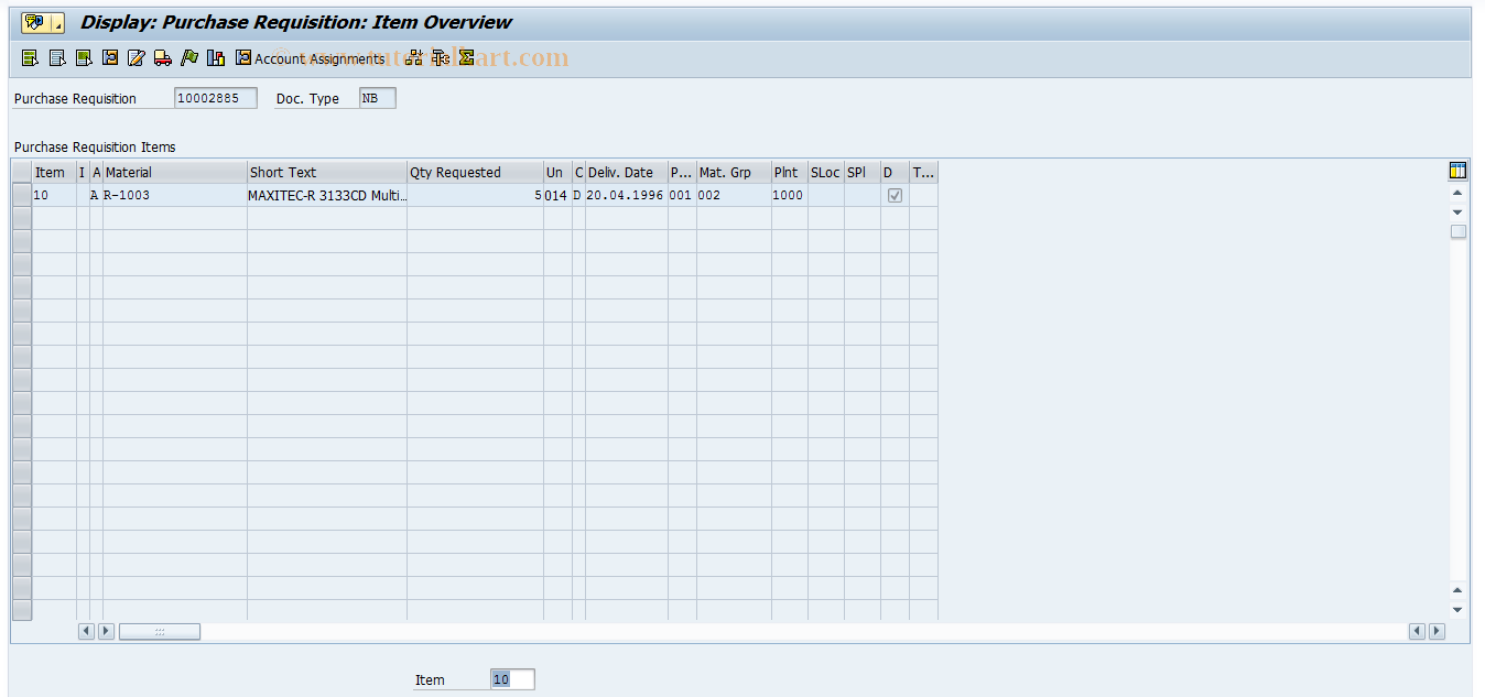 SAP TCode ME53 - Display Purchase Requisition