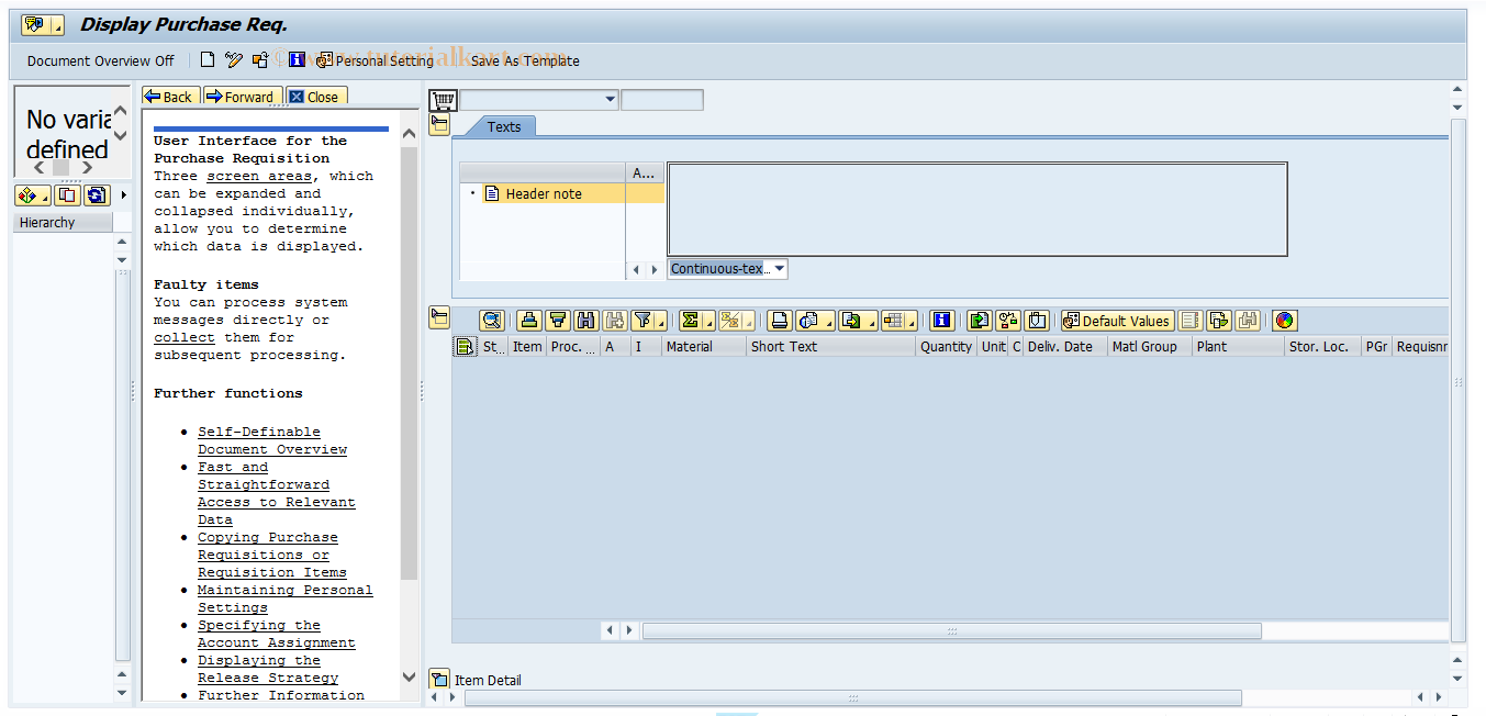 SAP TCode ME53N - Display Purchase Requisition