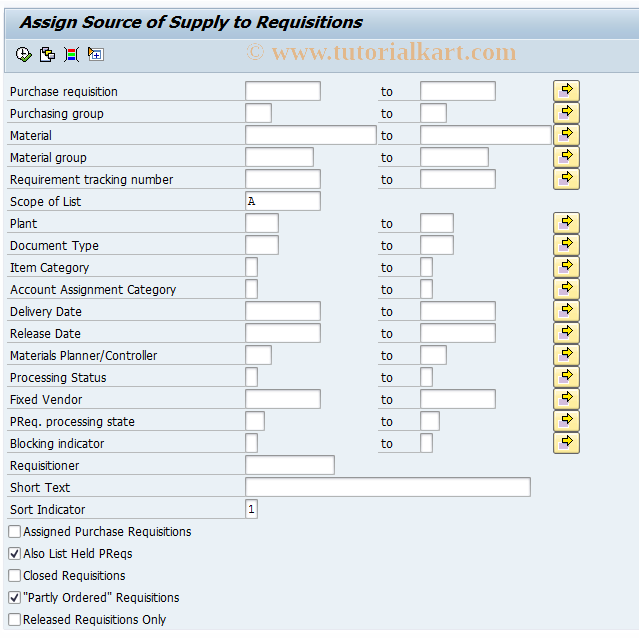 SAP TCode ME56 - Assign Source to  Purchase  Requisition