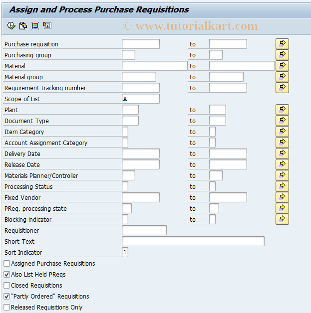 SAP TCode ME57 - Assign and Process Requisitions