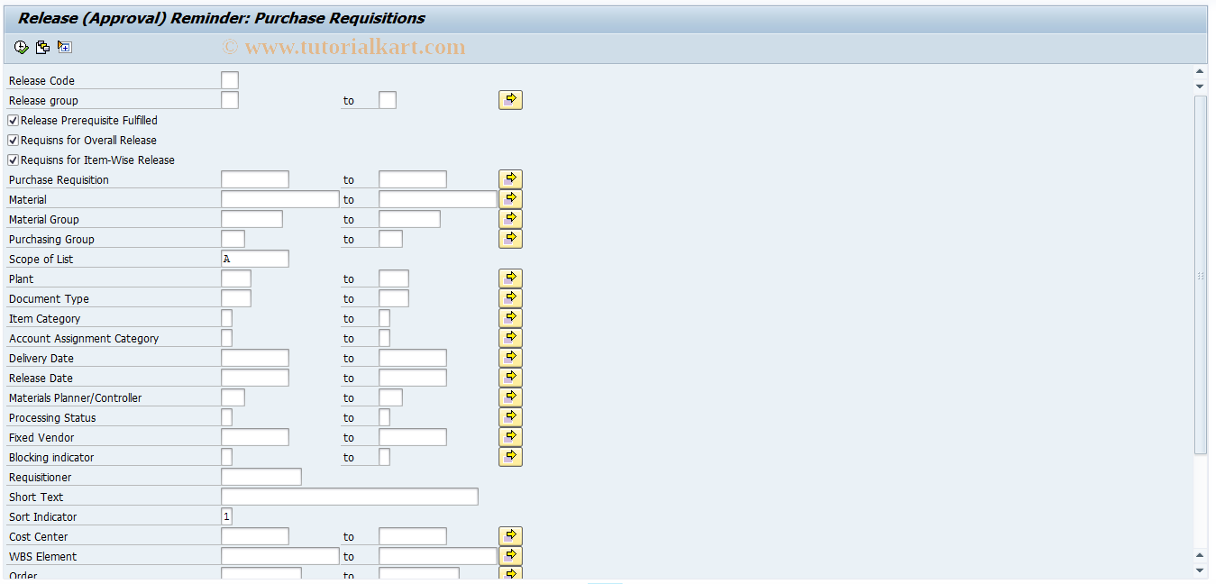 SAP TCode ME5F - Release Reminder:  Purchase  Requisition