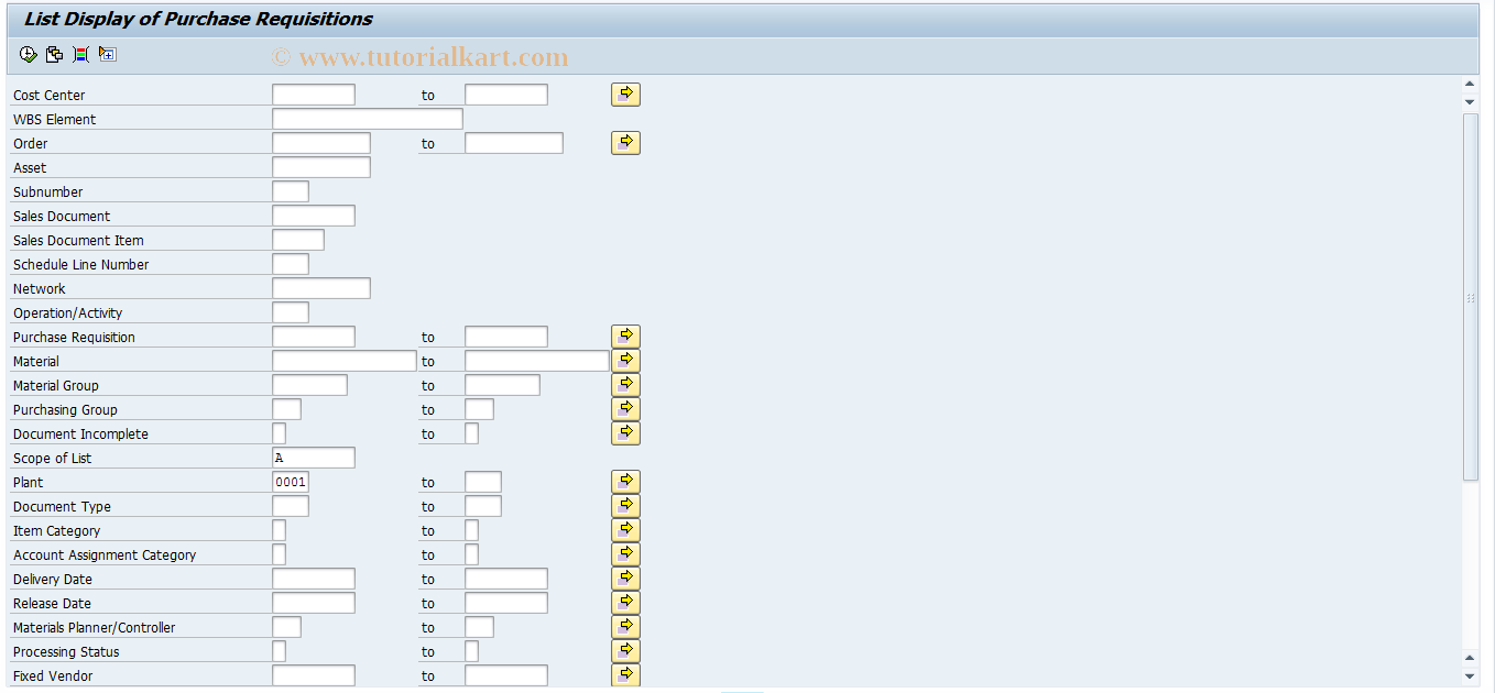 SAP TCode ME5K - Requisitions by Account Assignment