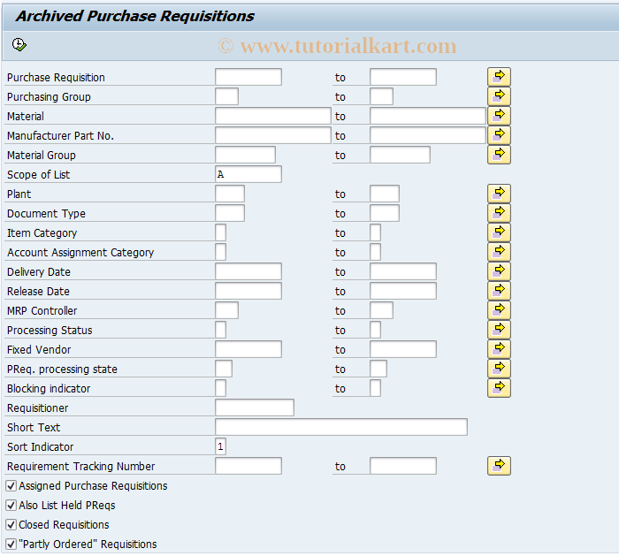 SAP TCode ME5R - Archived Purchase Requisitions