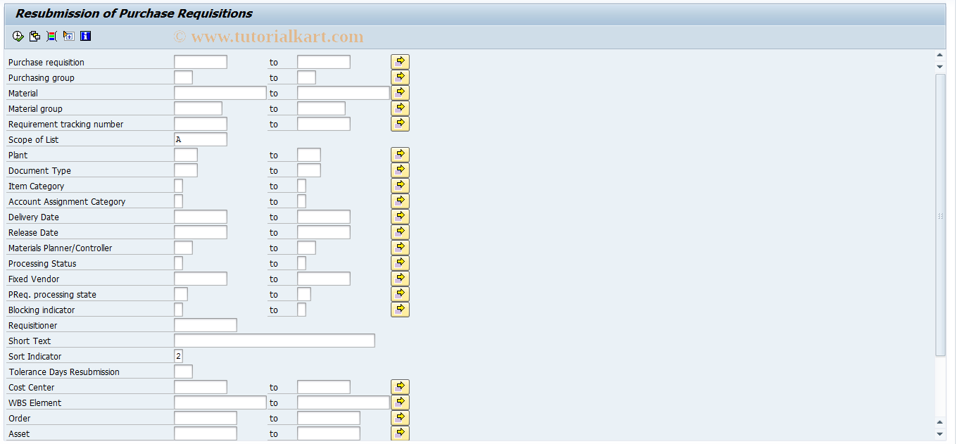 SAP TCode ME5W - Resubmission of  Purchase  Requisitions