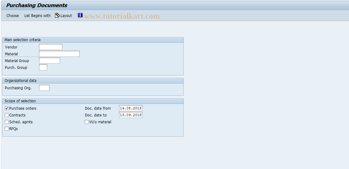 SAP TCode ME80F - Purchasing Reporting: POs