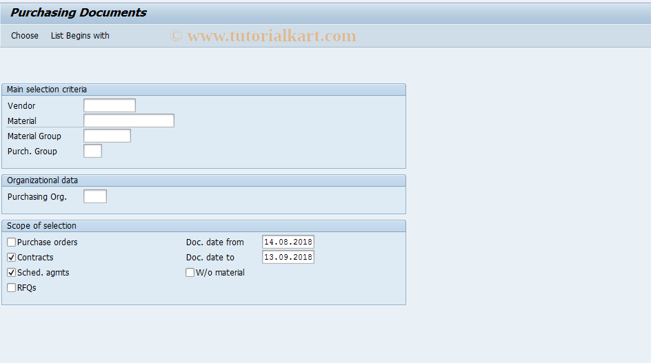 SAP TCode ME80R - Purchasing Reporting: Outline Agmts.