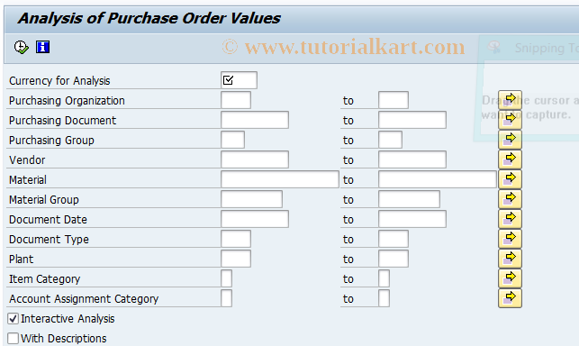 SAP TCode ME81 - Analysis of Order Values