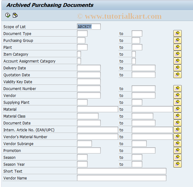 SAP TCode ME82 - Archived Purchasing Documents
