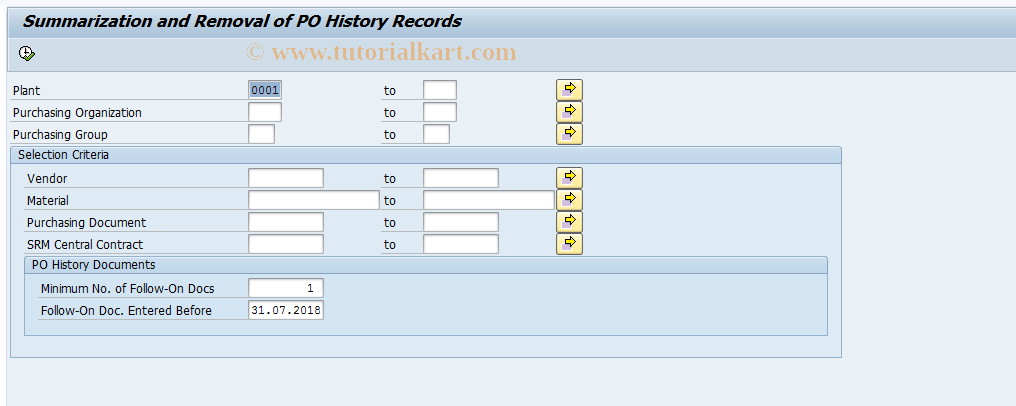 SAP TCode ME87 - Summarize PO History