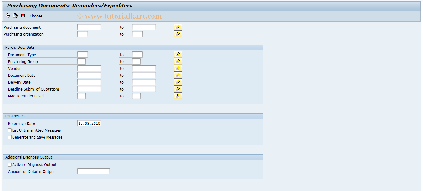 SAP TCode ME91 - Purchasing Documents : Urging/Reminding