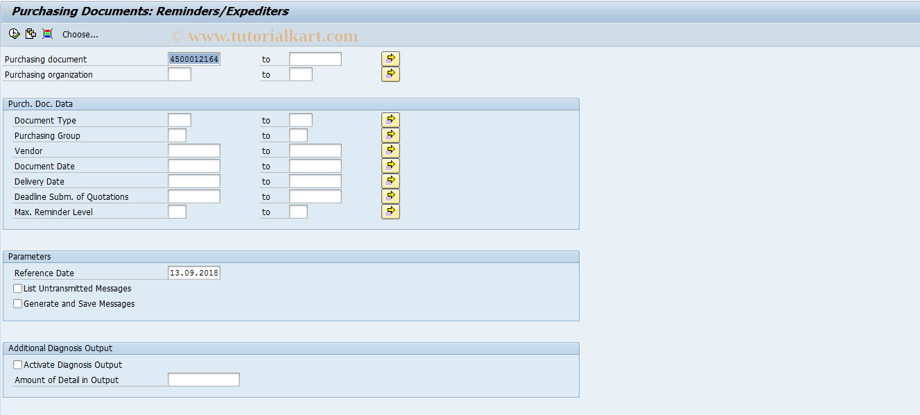 SAP TCode ME91F - Purchase Orders: Urging/Reminders