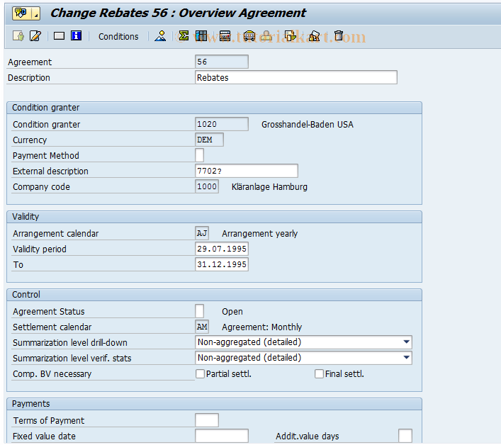 SAP TCode MEB2 - Change Reb. Arrangs. (Subseq. Sett.)