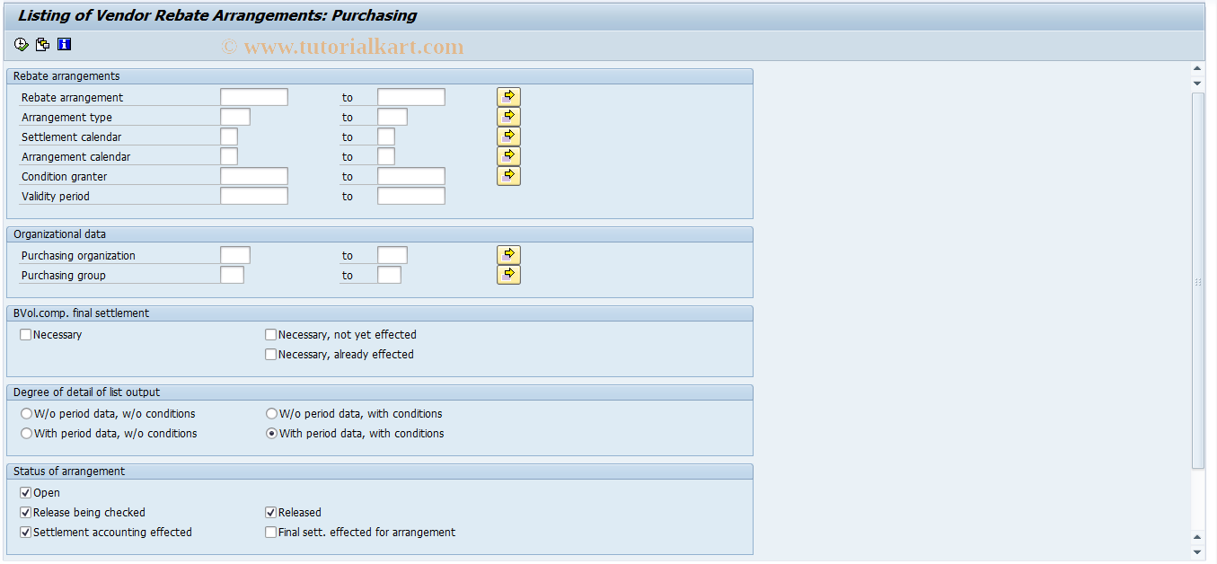 SAP TCode MEB5 - List of Vendor Rebate Arrangements