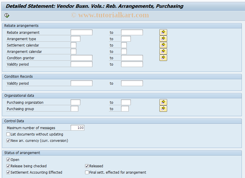 SAP TCode MEB8 -  Determination  Statement, Vendor Rebate Arrs.