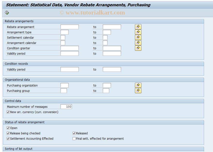 SAP TCode MEB9 -  Statistical  Statement, Vendor Rebate Arrs.