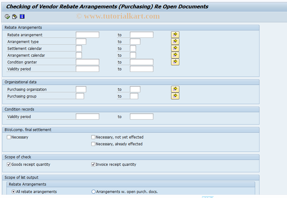 SAP TCode MEBB - Check Open Documents , Vendor Reb. Arrs.