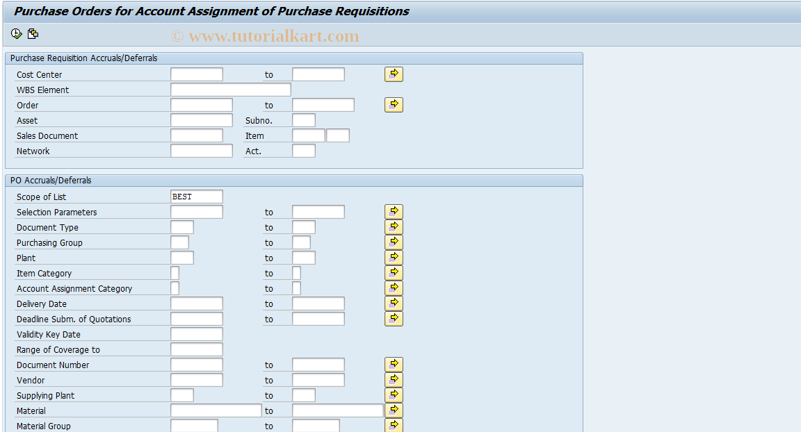 SAP TCode MECCP_ME2K - For Requisition Account Assignment