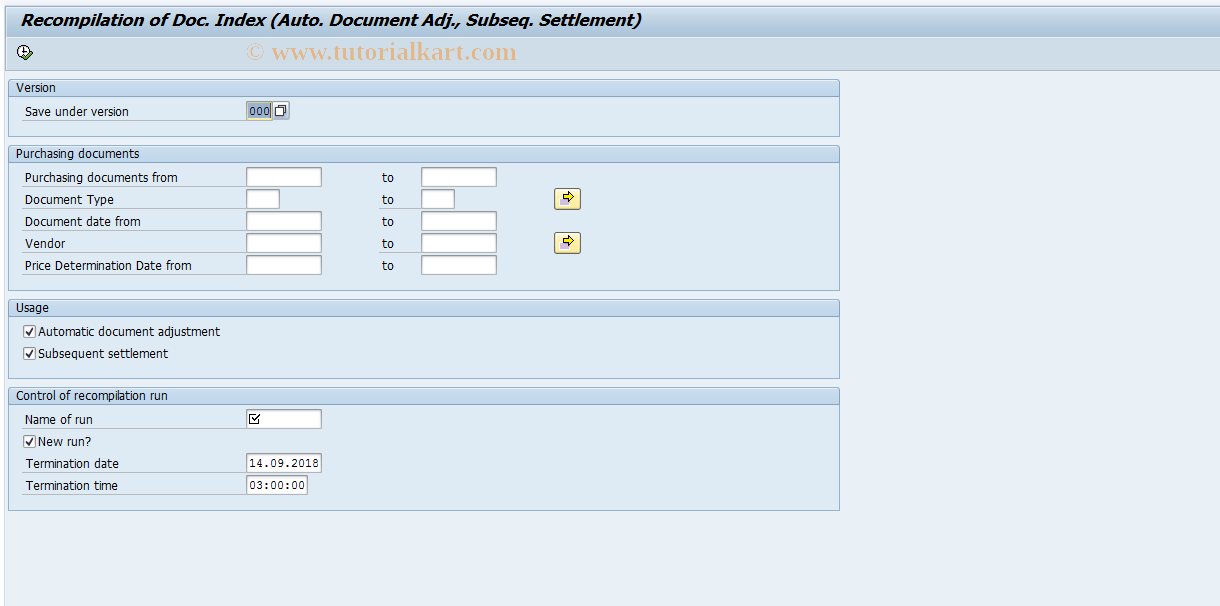 SAP TCode MEI3 - Recompilation of Document Index