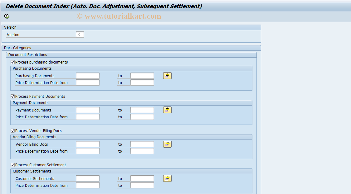 SAP TCode MEI6 - Delete purchasing document index