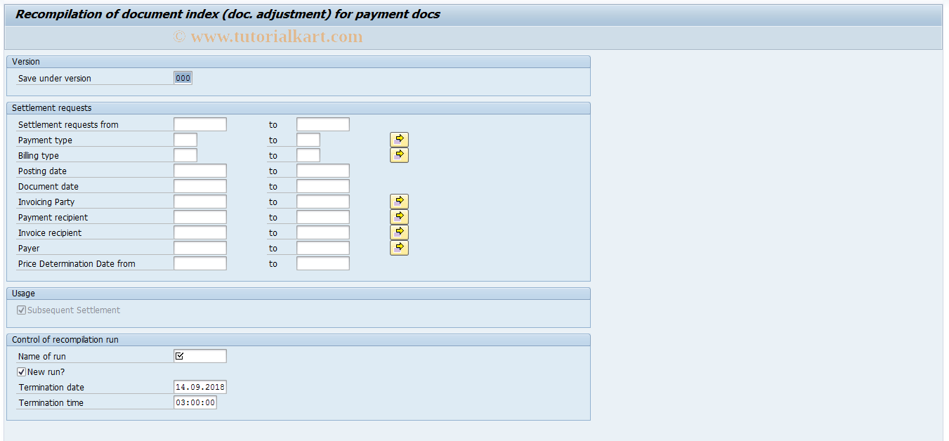 SAP TCode MEI8 - Recomp. doc. index settlement req.