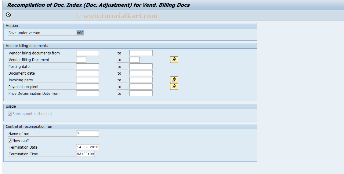 SAP TCode MEI9 - Recomp. doc. index vendor bill. doc.