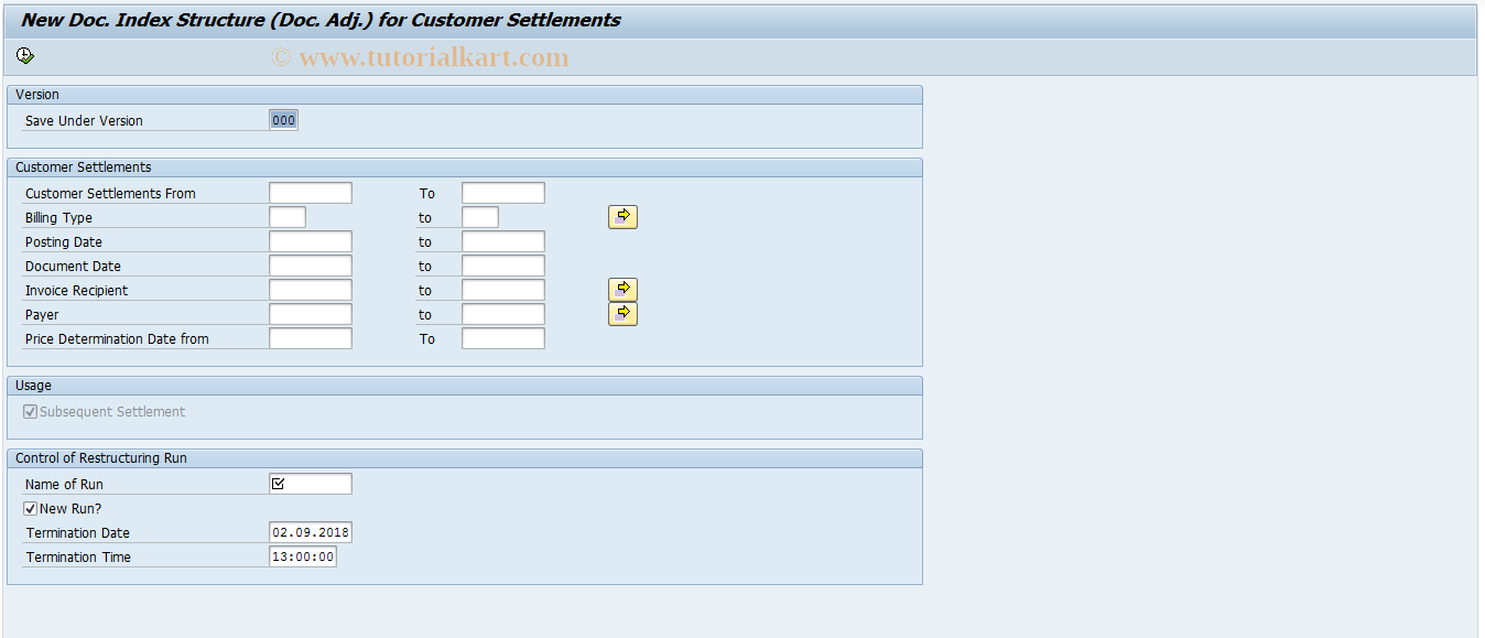 SAP TCode MEIA - New Structure Document Indicator  Customer  Sett.