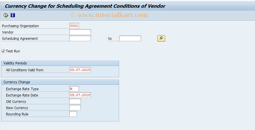 SAP TCode MEKLE - Currency Change: Schedule  Agreements