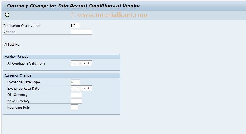 SAP TCode MEKPE - Currency Change: Info Records