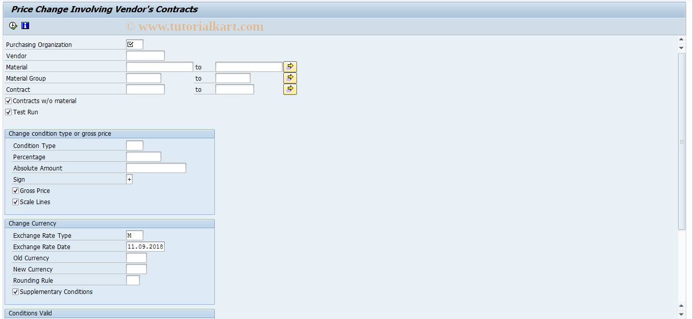 SAP TCode MEKR - Price Change: Contracts