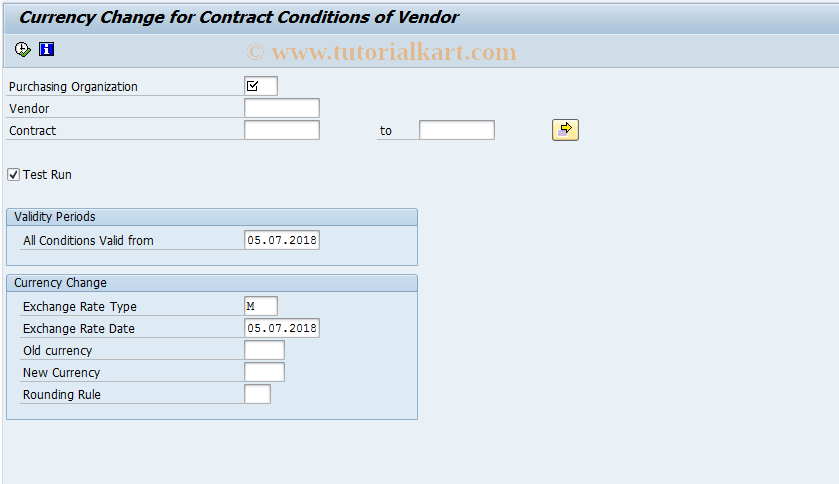 SAP TCode MEKRE - Currency Change: Contracts