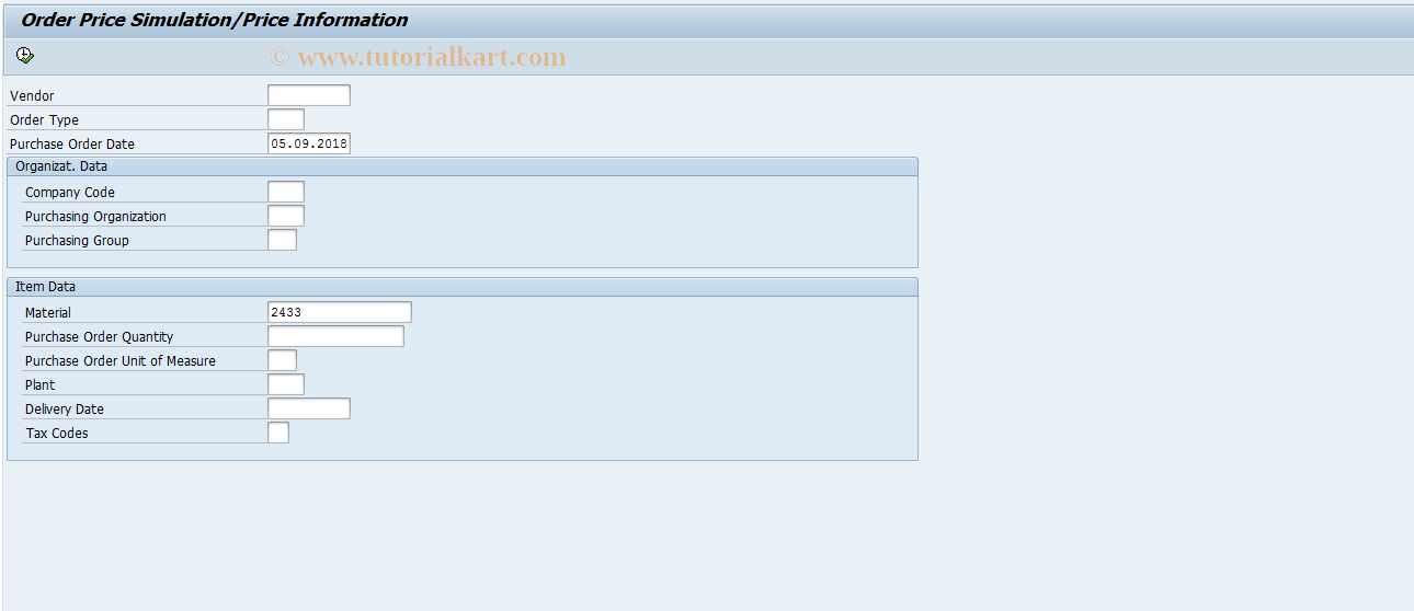 SAP TCode MEPA - Order Price Simulation/Price Info